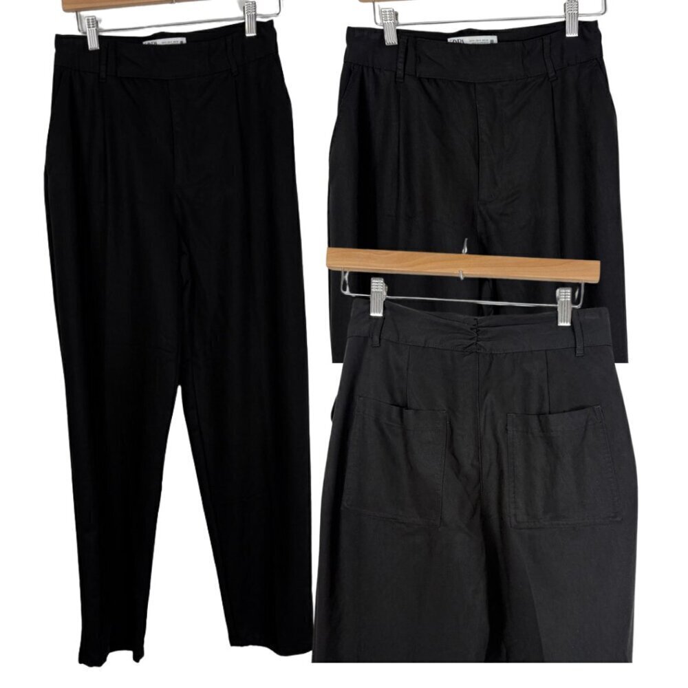 Zara Black Pleated And Belted Formal Work Trouser Tapered Pant Size: S